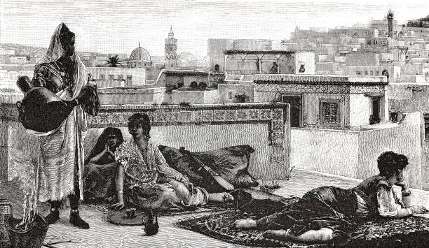 illustrations, cliparts, dessins animés et icônes de femmes turques au caire se détendant sur le toit - egypt islam cairo mosque
