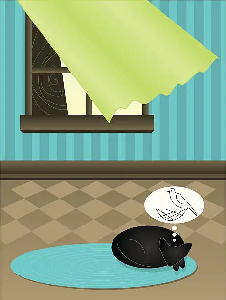 Vector illustration of Dreaming Black Cat