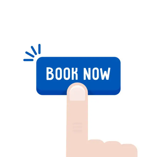 Vector illustration of finger press on button like online booking