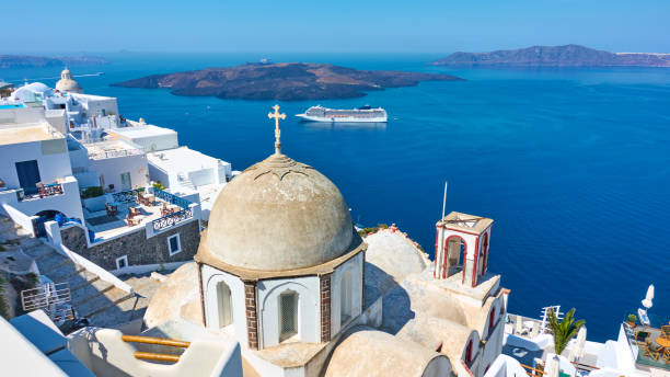 Fira town in Santorini Fira town in Santorini island in Greece. Picturesque greek scenery aegean sea stock pictures, royalty-free photos & images