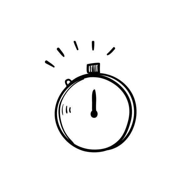 illustrazioni stock, clip art, cartoni animati e icone di tendenza di simbolo del cronometro disegnato a mano per il logo fast time, concetto di velocità dell'orologio di arresto, consegna rapida, servizi rapidi, servizi rapidi e urgenti, scadenza e ritardo, doodle - deadline time clock urgency