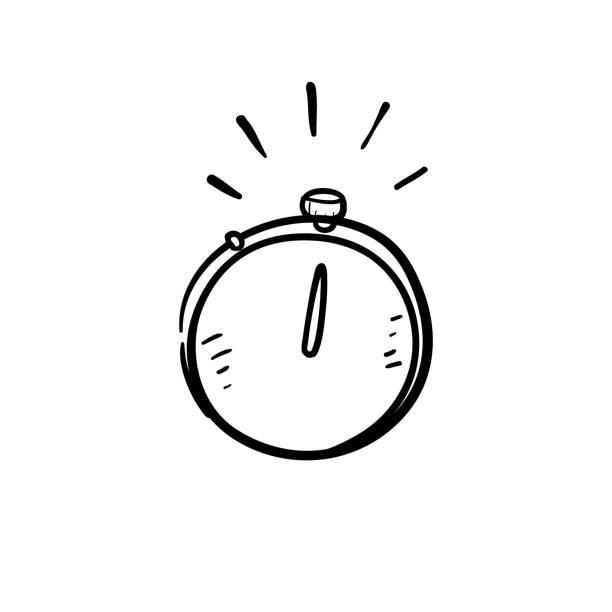 illustrations, cliparts, dessins animés et icônes de symbole chronomètre dessiné à la main pour le logo de temps rapide, concept de vitesse de veille d’arrêt, livraison rapide, services express et urgents, délai et retard, doodle - deadline time clock urgency