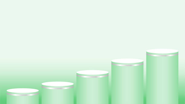 istock green pedestal cylinder circle five steps for cosmetics showcase, podium circle stage green pastel soft color, platform 5 steps for advertising copy space, podium round five layers for product display 1255423117