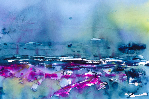 watercolor landscape dirty blue green