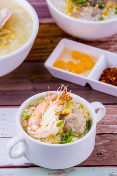 istock Shrimp porridge white bowl 1255424602