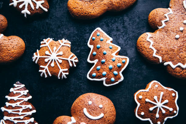 istock Homemade Christmas gingbread trees and cookies 1255425110