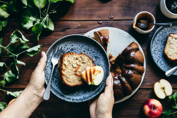 Woman with a delicious apple bundt cake
