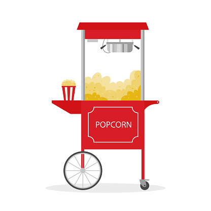 Cartoon Popcorn cart, street food. Vector illustration.