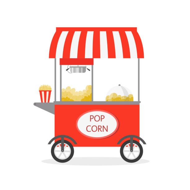 istock Cartoon Popcorn cart, street food. 1255428525