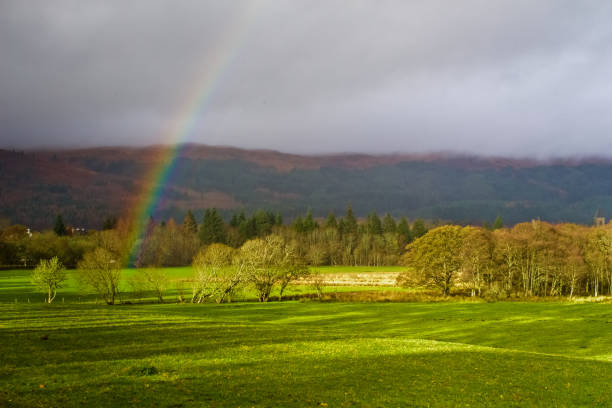 A rainbow in Scotland, UK stock photo