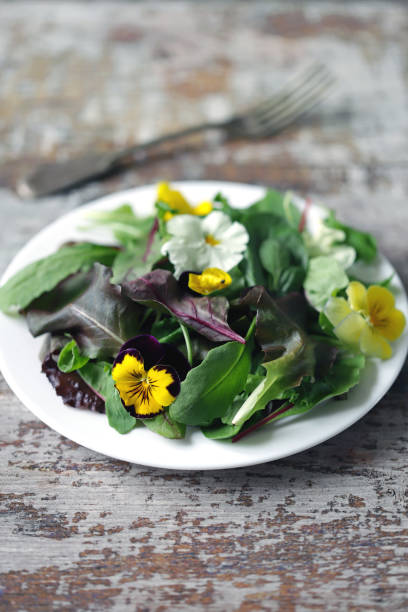 istock Salad with violets. Vegan Salad. 1255433433