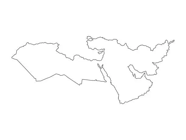 Vector illustration of Middle East line map vector.