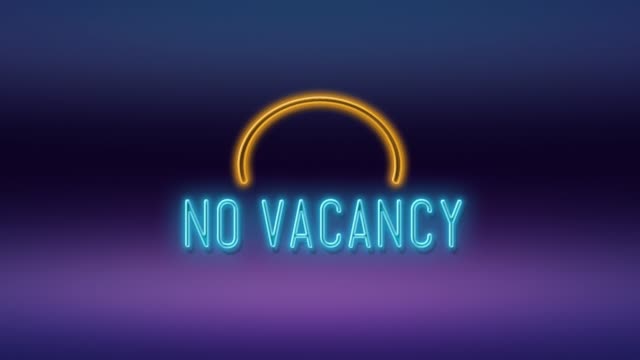 No Vacancy Title Written on Neon Light Against Purple and Blue Background in 4K Resolution