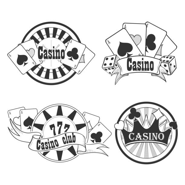 illustrazioni stock, clip art, cartoni animati e icone di tendenza di distintivi o emblemi del casinò e del gioco d'azzardo - cards poker gambling chip dice