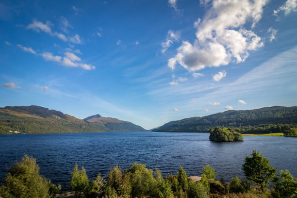 Loch Lomond with mountains in background, Scotland, UK stock photo