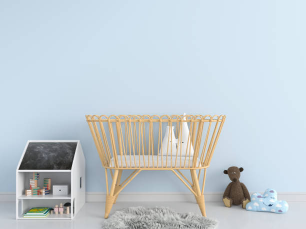 istock Blue child bedroom for mockup, 3D rendering 1255447013