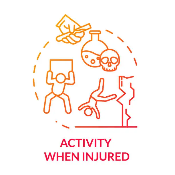 Vector illustration of Activity when injured, dangerous work and sport concept icon. Unsafe working conditions, suicide, adversity thin line illustration. Vector isolated outline RGB color drawing. Editable stroke