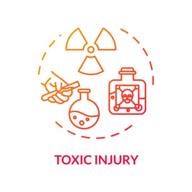Vector illustration of Radiation intoxication concept icon. Poisonous mixture. Toxic injury, radioactivity effect, human organism poisoning thin line illustration. Vector isolated outline RGB color drawing.