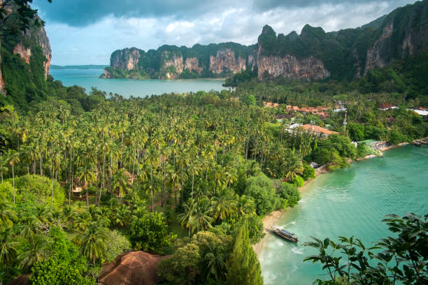 istock Aerial panoramic view from railay beach on sunny days, blue lagoon,krabi, thailand 1255450926
