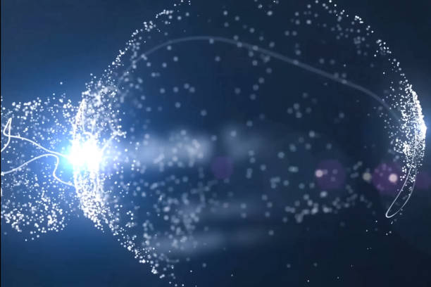 istock Abstraction, ball of glowing dots on a blue background. Abstract 1255453079