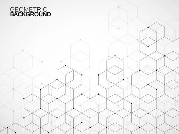 Vector illustration of Abstract geometric background with cubes. Geometrical concept with lines and points