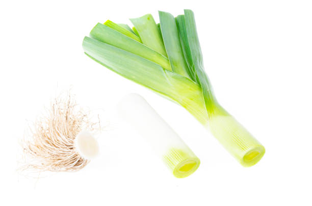 green leek on white background