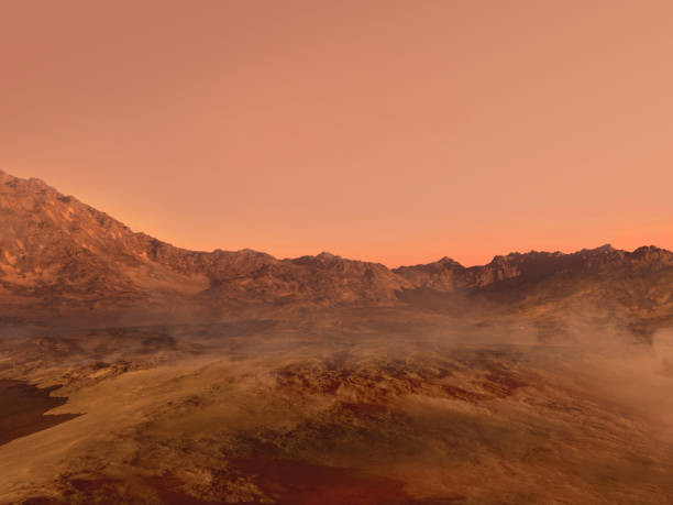 istock Mars red rocky terrain and fog 1255454509