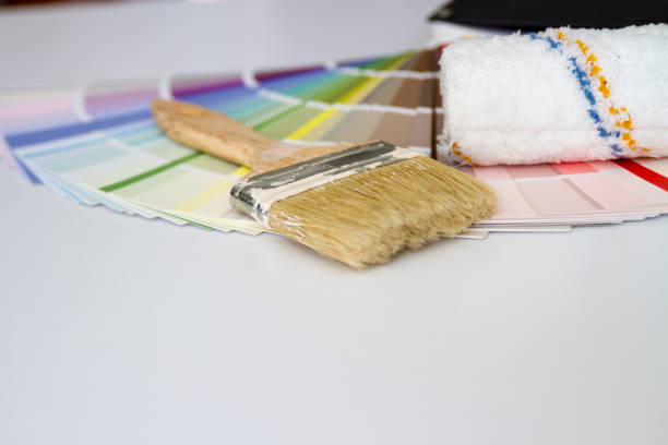 istock Paint Brush And Roller With Color Chart Ready For Painting 1255455933