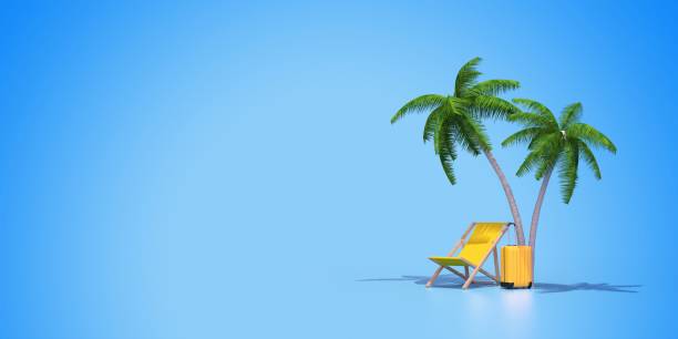 istock banner with deckchair and suitcase on blue background 3D rendering 1255456838