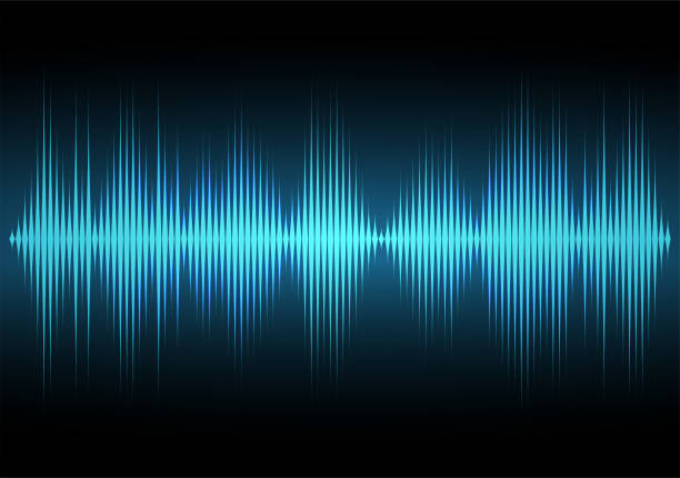 istock Frequency of the blue sound wave on a black background with grid. Neon. Music waves. 1255461609