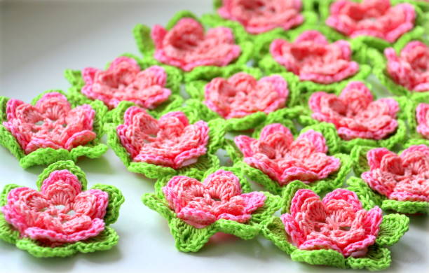 istock Crocheted flower made of cotton yarn. 1255461701