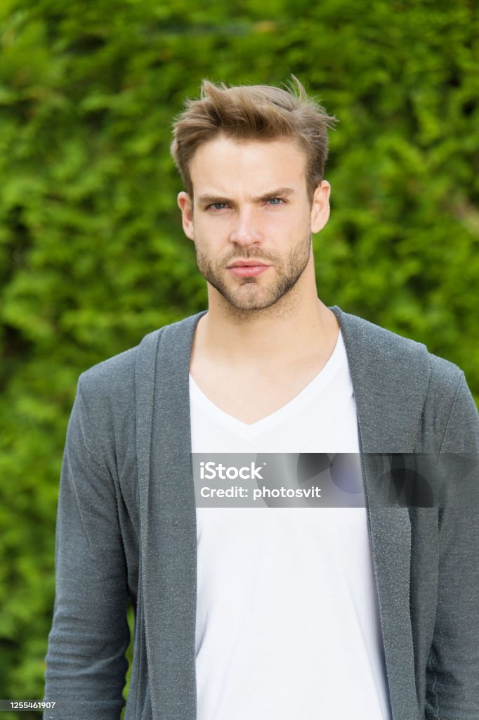Bearded Guy Casual Style Barbershop Service Handsome Macho Fundamentals Of  Good Dressing Handsome Man Unshaven Face And Stylish Blond Hair Handsome  Caucasian Man Nature Green Background Stock Photo - Download Image Now -