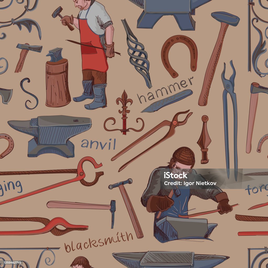 Blacksmith Pattern Seamless Pattern With Objects On Blacksmith Theme Stock Illustration ...