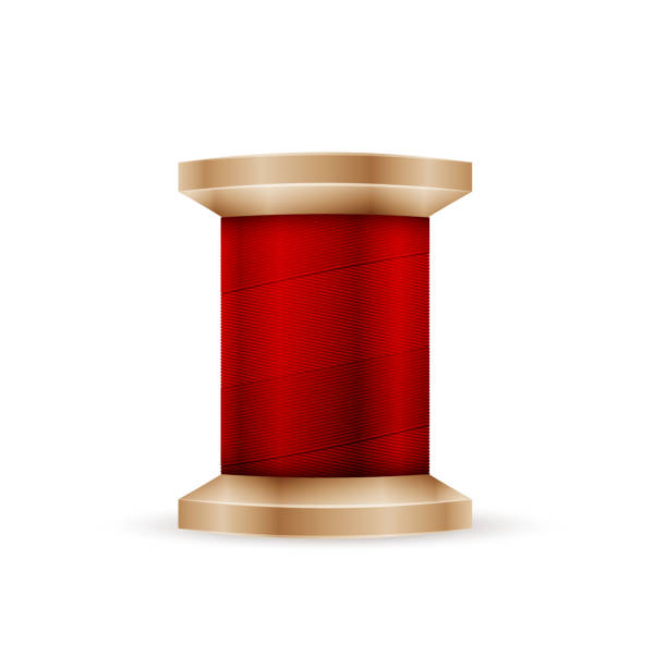 Spool of red thread Spool of red thread isolated in white background wooden spool stock illustrations