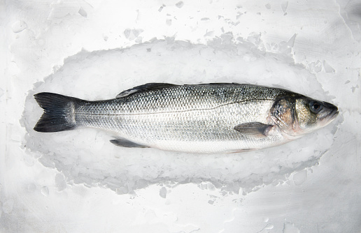 Raw blue fish on the ice.