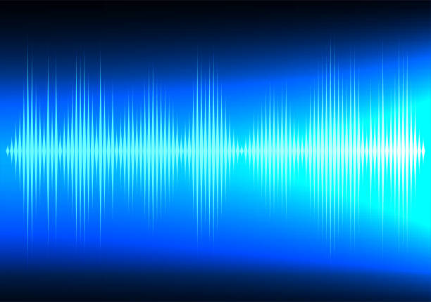 istock Frequency of the blue sound wave on a black background with grid. Neon. Music waves. 1255463988