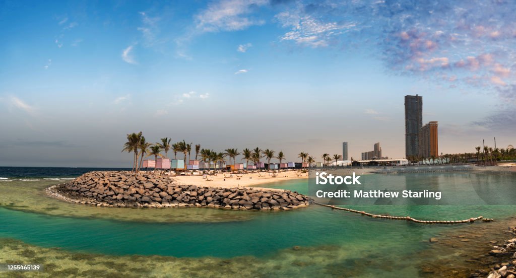 Area pantai di Jeddah Corniche di barat Arab Saudi - Bebas Royalti Jeddah Foto Stok