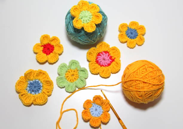 istock Crocheted flower made of cotton yarn. 1255466405