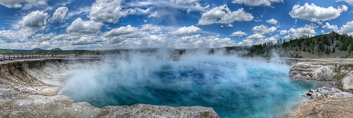 Panoramic  view of Excelsior Geyser Crater, Yellowstone National Park