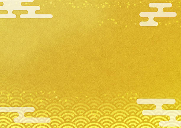 ゴールデンブルーの海の波背景素材。ヘイズと金箔。コピースペースがあります。 - 正月　背景点のイラスト素材／クリップアート素材／マンガ素材／アイコ  ン素材