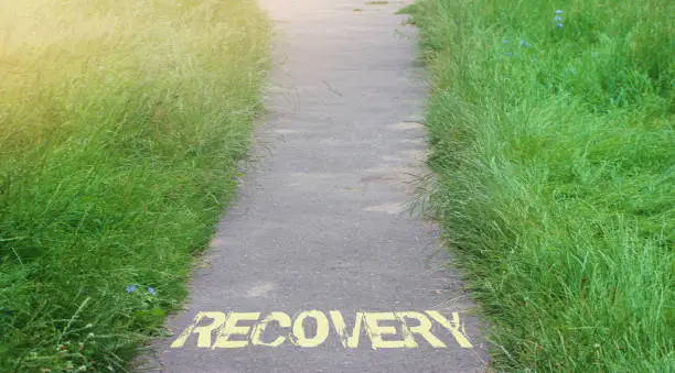 RECOVERY on Road surface. Rehabilitation from addictions new life concept.