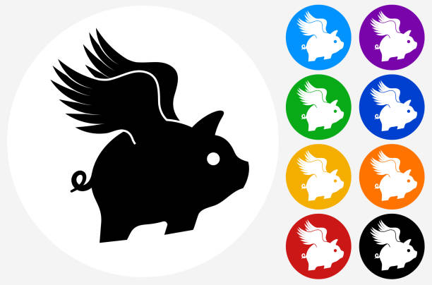 ilustrações, clipart, desenhos animados e ícones de ícone de porco voador - when pigs fly