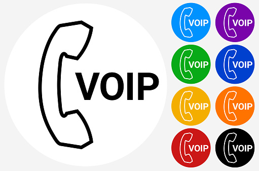 VOIP Icon. This 100% royalty free vector illustration is featuring a white round button with a black icon. There are 5 additional alternative variations in different colors on the right.