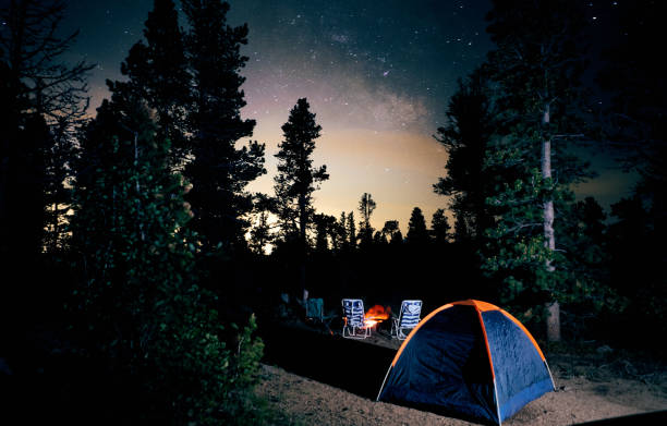 istock Tent campground next to the fire during the night below an starry sky during vacation meanwhile coronavirus pandemic 1255474168