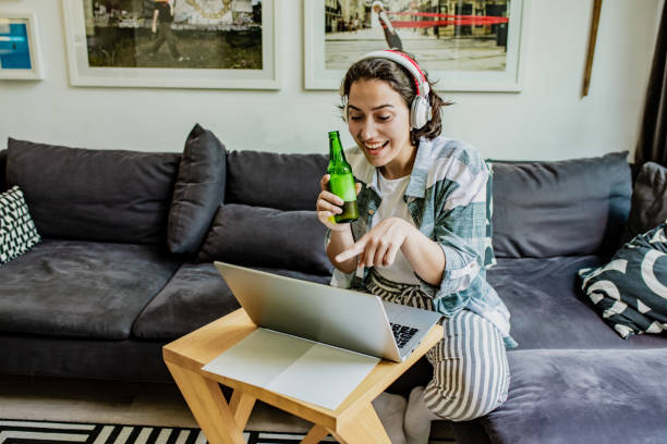 istock Socializing at home via video call 1255474888