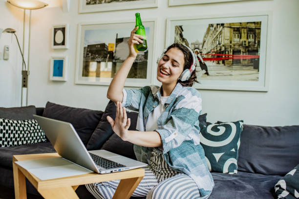 istock Socializing at home via video call 1255474926