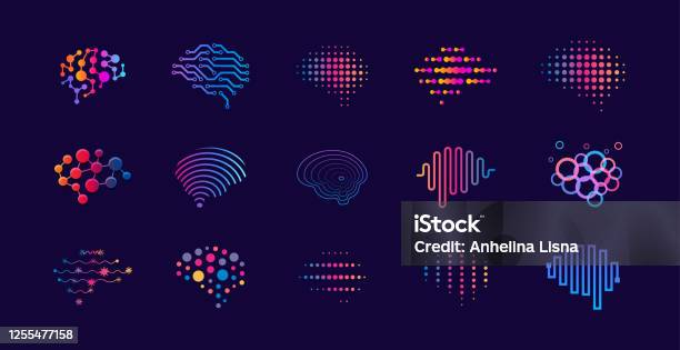 Set Of Abstract Dots And Lines Brain Logotypes Concept Logo For Science Innovation Machine Learning Ai Medical Research New Technology Development Human Brain Health It Startup Stock Illustration - Download Image Now