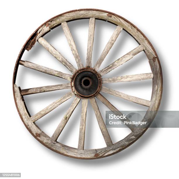 Vintage Wagon Wheel Casting Shadow Stock Photo - Download Image Now - Wagon Wheel, Old, Cut Out