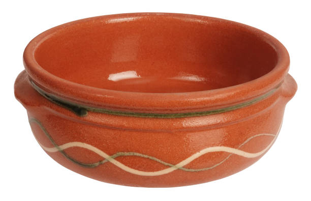 istock Clay pot natural handmade bowl with pattern isolated on white background 1255481165