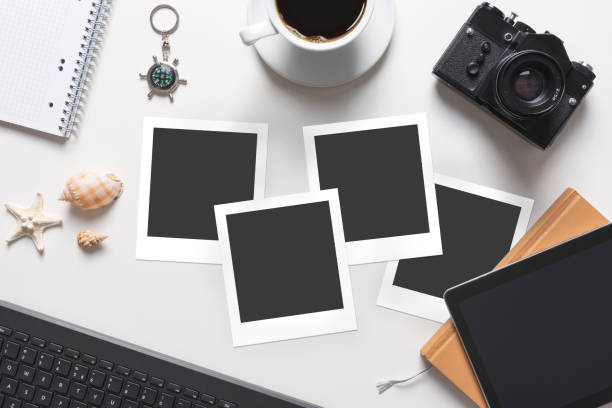 istock Blank photo frames, photo lab concept, top view 1255481184
